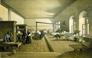 Florence Nightingale (1820 - 1910) en un hospital en Scutari en Turquía alrededor de 1855 de Unknown artist