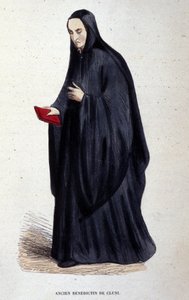 Antiguo benedictino de Cluny. Grabado de un álbum sobre órdenes religiosas, París de Unknown artist