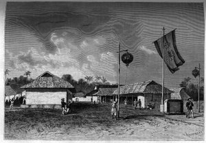 Francia en Indochina: Puesto militar francés dentro de la ciudadela de Hue, capital de Indochina. Grabado en "Le journal de la jeunesse" de Unknown artist