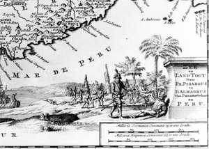Francisco Pizarro representado en un mapa de Perú. Siglo XVII. de Unknown artist