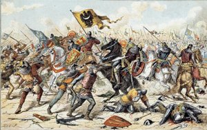 Guerra Franco-Inglesa (1202-1214): la Batalla de Bouvines el 27/07/1214 entre el ejército francés de Felipe Augusto y los flamencos y güelfos de Otón IV. La victoria francesa fue decisiva en el resultado de la guerra. Siglo XIX. París, Museo del Ejército de Unknown artist