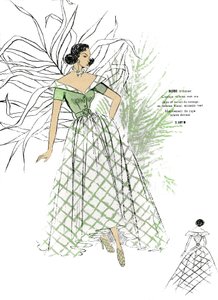 Moda francesa, diseño de vestidos de baile para finales de los años 40.