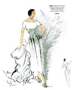 Moda francesa, diseño de vestido bordado.