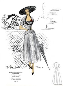 Moda francesa, diseño de vestido de alpaca a rayas.