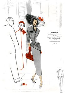 Moda francesa, diseño de prendas de dos piezas.