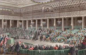 Revolución francesa - La Asamblea Nacional renuncia a todos los privilegios, 4 de agosto de 1789, grabado por Helman