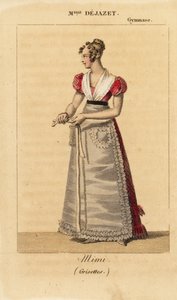 Soprano francesa Mlle Virginie Dejazet como Mimi en el vodevil de un acto Grisettes de Scribe y Dupin en el Gymnase-Dramatique de Unknown artist