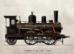 Tren francés: Locomotora Número 154 de 1855. Grabado. París, Artes Decorativas de Unknown artist