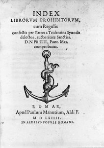 Frontispicio del Index Librorum Prohibitorum (Índice de Libros Prohibidos) publicado en Roma en 1564 de Unknown artist