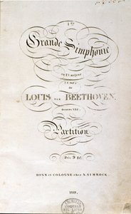 Frontispicio de la primera edición alemana de la partitura de la Sinfonía n. 1 en Do mayor del compositor alemán Ludwig van Beethoven (1799-1800). Bonn. de Unknown artist