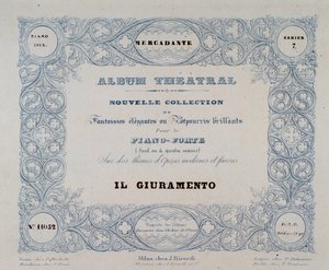 Frontispicio de la ópera Il Giuramento, por Mercadante (1837)