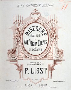 Frontispicio de Miserere de Allegri y Ave verum corpus de Mozart, transcrito por Liszt para piano (1865)