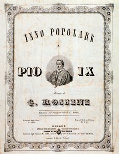 Frontispicio de la partitura musical Himno popular para Pío IX de Gioacchino Rossini de Unknown artist