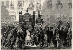 Cortejo fúnebre durante las exequias de Gioacchino Rossini (1799-1868) en París. Grabado en “L
