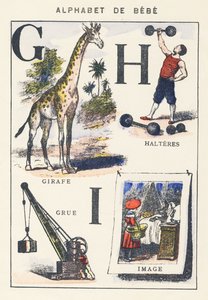 G H I: jirafa, grulla, pesas, imagen