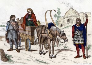 Vivienda gala, mujer, campesino, carro, agricultor rico, arnés - en “Les Costumes civil et militaires des Français dans travers les siècles Paris F. Roy 1882”. de Unknown artist