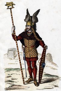 Líder galo portando el signo de guerra - en “Los trajes civiles y militares de los franceses a través de los siglos París F. Roy 1882”. de Unknown artist
