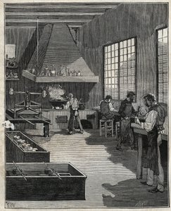 Orfebrería galvánica: preparación de moldes. Grabado de 1885 en “Les arts et métiers illustrés” de Adolphe Bitard.