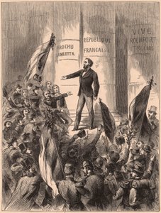 Gambetta, en las escaleras del Hotel de Ville en París, proclamando la República tras la captura de Napoleón III en la batalla de Sedán en la Guerra Franco-Prusiana de 1870 de Unknown