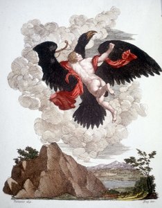 Ganimedes llevado por Júpiter (Zeus) transformado en águila - grabado