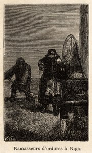 Recolectores de basura en Riga. Dibujo de Henriet, para ilustrar su viaje a las provincias bálticas rusas en 1851-54. Grabado en 