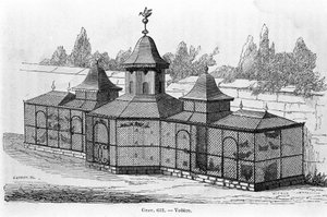 Aviario de jardín. grabado de Unknown artist