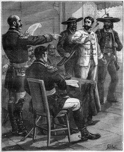 Gaston de Raousset-Boulbon (1817-1854) traducido ante un consejo de guerra, en 1854 en México - grabado de 1888