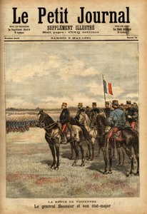 El General Felix Gustave (Felix-Gustave) Saussier (1828-1905) y su estado mayor revisaron las tropas en Vincennes. Grabado en “Le petit journal illustrado” 09/05/1891. Colección Selva de Unknown artist
