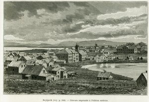 Vista general de Reikiavik. Grabado para ilustrar la historia La nueva expedición del Profesor Nils Adolf Erik (Eric) Barón Nordenskjold (Nordenskiold) (1832-1901) en Groenlandia, por Charles Rabot, en le tour du monde 1886, bajo la dirección de Edouard Ch de Unknown artist