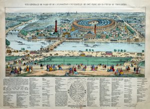 Vista general de la Exposición Mundial de 1867 en París. Al fondo: el parque de la escuela militar del Champ de Mars. Grabado París, Museo Carnavalet de Unknown artist
