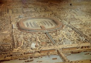 Vista general de la Exposición Mundial de 1867 en París. En el centro de la escuela militar del Champ de Mars. Grabado París, Museo Carnavalet de Unknown artist