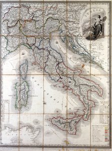 Mapa geográfico de Italia en 1850 con la delimitación de las fronteras de los diferentes estados que componían el país antes del Risorgimento de Unknown artist
