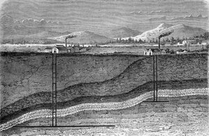 Sección geológica de un depósito de sal en Stassfurt, Alemania. En “Las maravillas de la industria” por Louis Figuier de Unknown artist