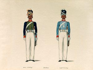 Golundauz, Artillería a Caballo de Madrás; y Sowar, Caballería Ligera de Madrás, c.1835 de Unknown