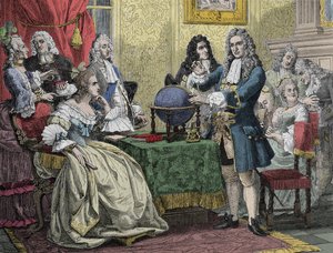 Gottfried Wilhelm Leibniz (1646-1716) visitando a la Reina Sophie Charlotte de Prusia (Sophie-Charlotte de Hannover) de Unknown artist