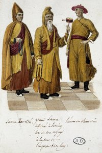Gran Lama y Lama Lao-Tseu (?) visitando la corte de Pekín - grabado de Unknown artist