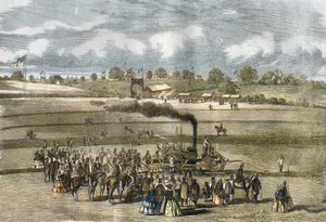 Gran Bretaña: Agricultura, escena de arado. Arado de vapor Boydell cerca de Louth en 1854 de Unknown artist