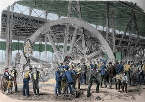 Huelga de Le Creusot. Una conciliación de trabajadores en los talleres, en el momento del pago. Siglo XIX de Unknown artist