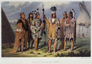 Grupo de seis jefes indios - en “Wandering of an artist among the indians of north america” de Paul Kane, Longmans & Roberts, Londres de Unknown artist