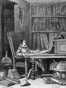 Guillaume Gilbert (1540 - 1603) escribiendo su tratado "De arte magnetica" alrededor de 1600. Grabado del siglo XIX