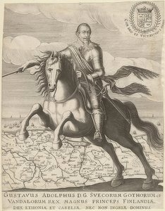 Gustavo II Adolfo frente a un mapa de Pomerania en el fondo. 1630 de Unknown