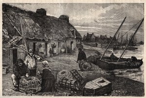 Habitaciones de los pescadores en Concarneau - Finisterre - Bretaña. Grabado en 