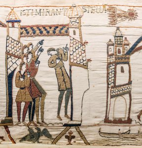 Cometa de Halley y Harold recibiendo malas noticias, Tapiz de Bayeux
