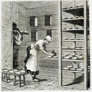 Haloir (o secador) para la fabricación de queso camembert - en "Las maravillas de la industria" por Louis Figuier de Unknown artist