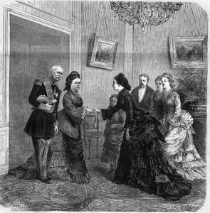 Encuentro entre Elisabeth de Mac Mahon (1834-1900) y la emperatriz austriaca Elisabeth de Wittelsbach (1837-1898) (Sissi) durante la visita del presidente de la República Francesa Patrice de Mac-Mahon (1808-1893) a Austria. 1875. Grabado en "El Universo" de Unknown artist