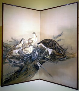 Hawks, Nest And Broken Tree (tinta y colores sobre seda) de Unknown artist