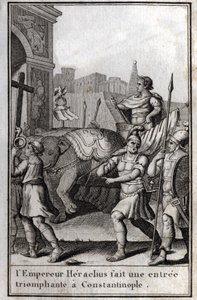 Heraclio I (Flavius Heraclius, Herakleios (circa 575-610/641), emperador bizantino, hizo una entrada triunfal en Constantinopla. Subió a un carro tirado por cuatro elefantes y llevó ante él la Verdadera Cruz (Santa Cruz) que había sido tomada de de Unknown artist