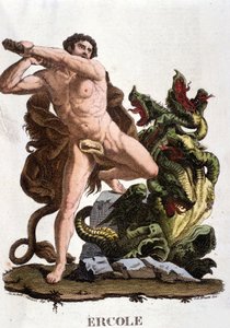 Hércules derrota a la Hidra de Lerna - grabado de Unknown artist