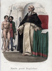 Prisionero hereje y Gran Inquisidor Jesuita en la época del Papa Clemente VIII (1592-1605). Grabado de 1842 en “Histoire des popes” de Maurice Lachatre. Colección privada. de Unknown artist