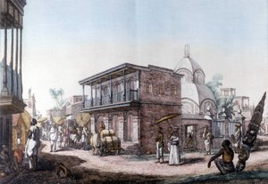 Edificios hindúes: calle en la ciudad de Calcuta, India de Unknown artist